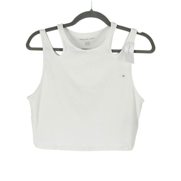 NWT American Eagle White Ribbed Cropped Tank Top - Picture 1 of 6